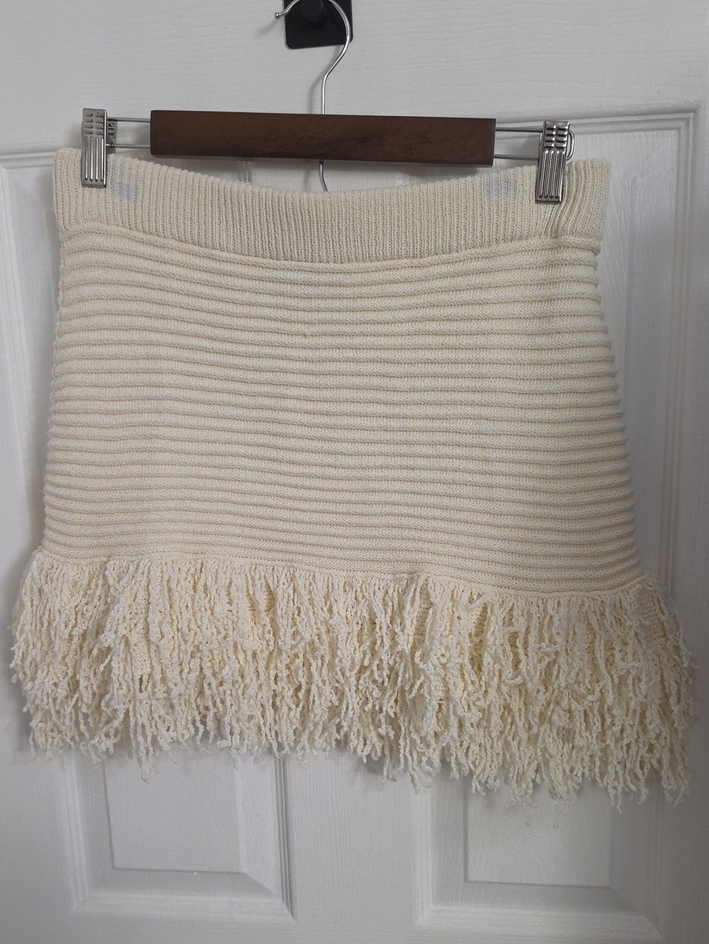 Zara Cream Fringe Ribbed Mini Skirt